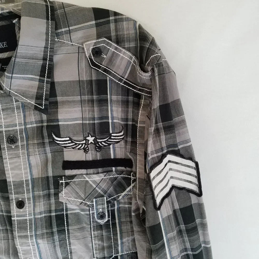 BKE Buckle Plaid Button Front Long Sleeve Shirt SLIM FIT‎ Mens Large